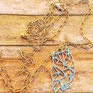 Gld Abstract Owl Necklace